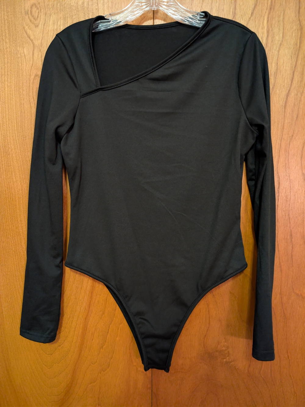 SHEIN Black Long Sleeve Asymmetric Neck Bodysuit